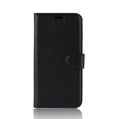 Black litchi-texture leather folio case with magnetic-style closure