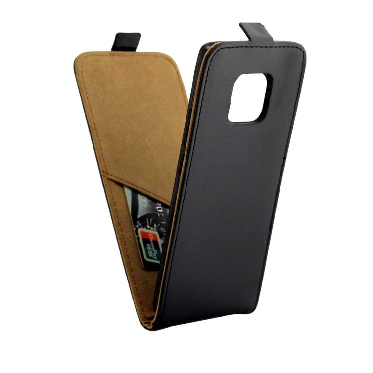 Vertical flip phone case with card slot, tan interior and black outer cover