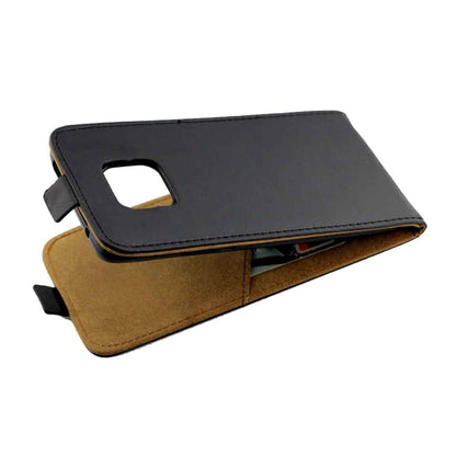 Vertical flip phone case with card slot, horizontal open view with front cutout