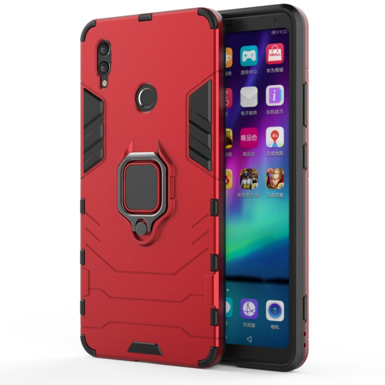 Red shockproof phone case with magnetic ring holder and raised camera openings