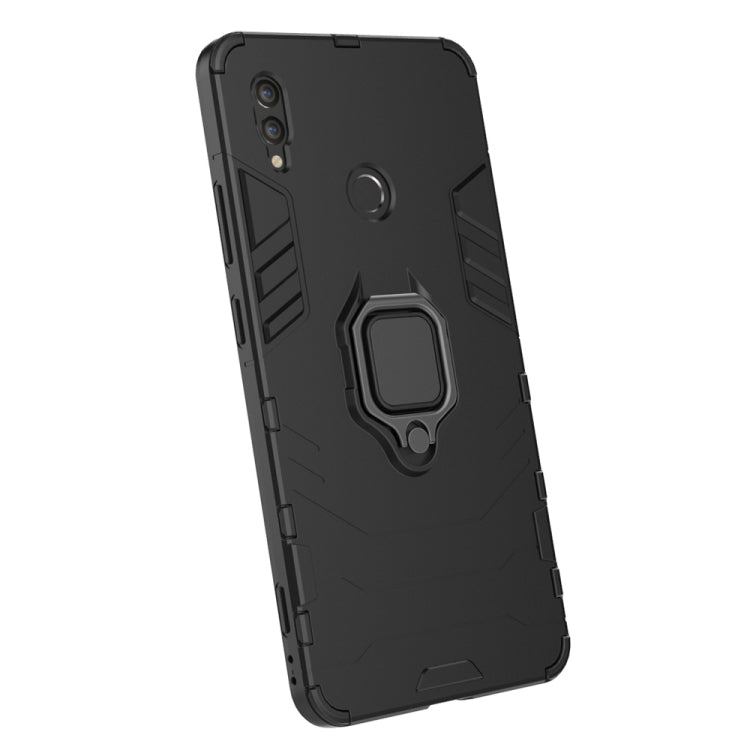 Black shockproof phone case with magnetic ring holder and textured side grips