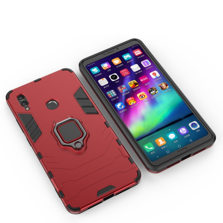 Red shockproof phone case with magnetic ring holder and front screen cutouts