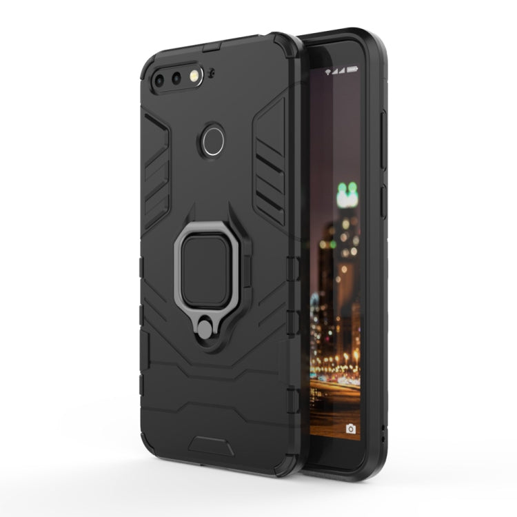 Black shockproof phone case with magnetic ring holder for Huawei Honor 7A