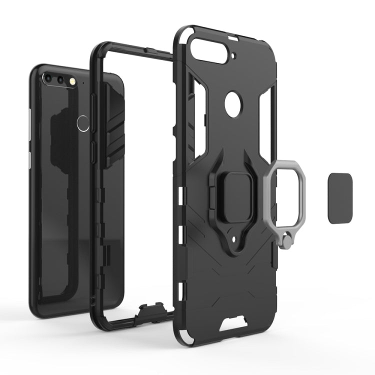 Black shockproof phone case with magnetic ring holder and side cutouts