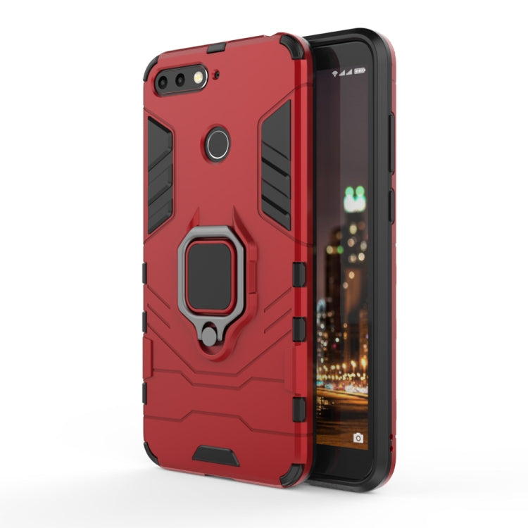 Red shockproof phone case with magnetic ring holder for Huawei Honor 7A