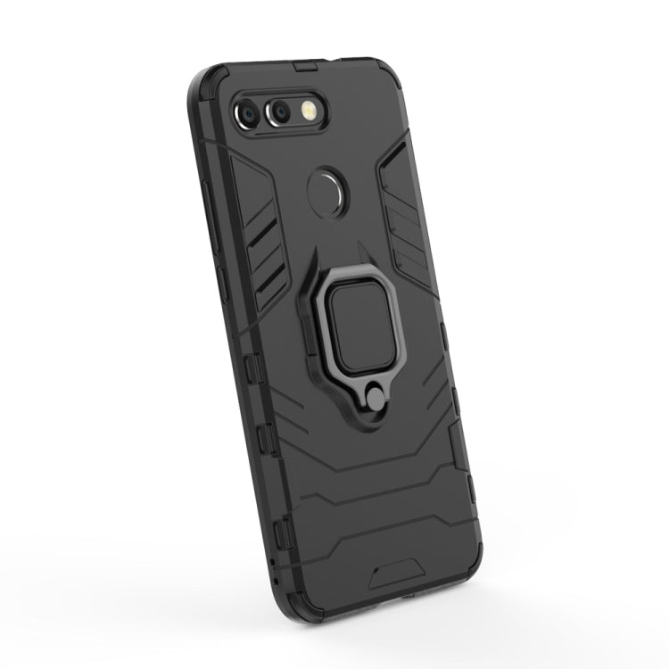 Black rugged shockproof phone case with magnetic ring holder