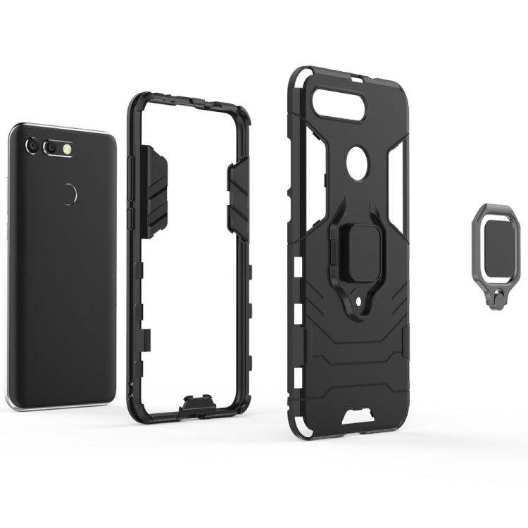 Black shockproof phone case set with magnetic ring holder and side cutouts