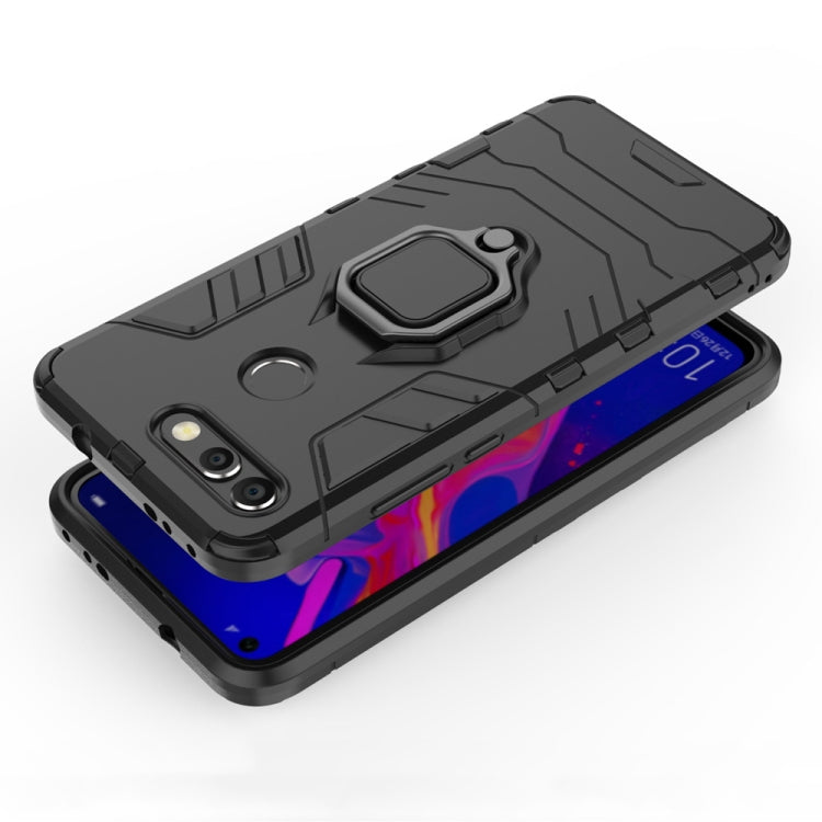 Black rugged shockproof phone case with magnetic ring holder and bumper corners