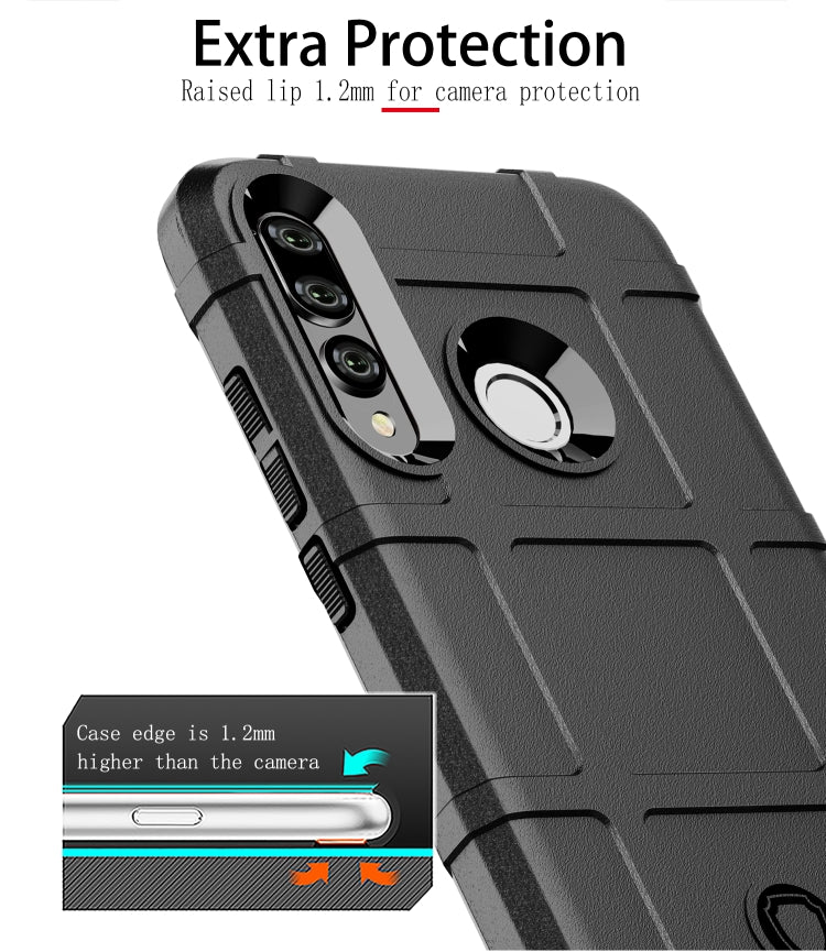 Black rugged silicone phone case corner with raised lip for camera protection