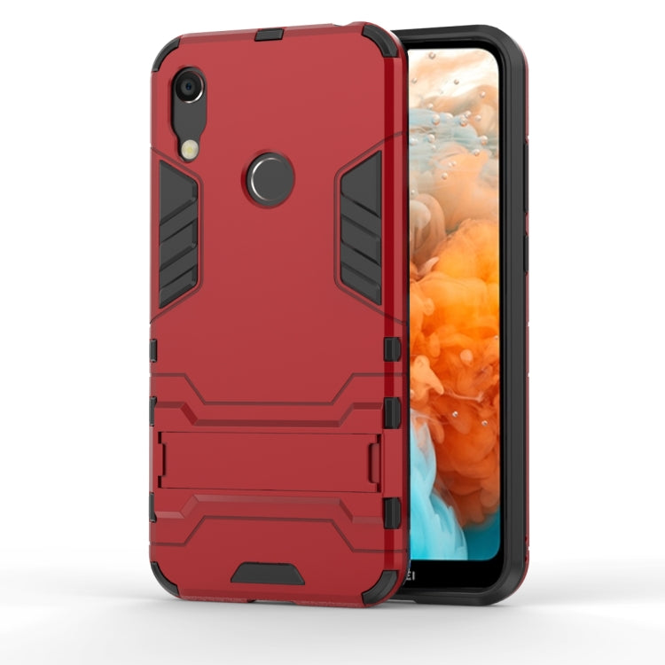 Red shockproof PC and TPU phone case with holder for Huawei Y6 (2019)