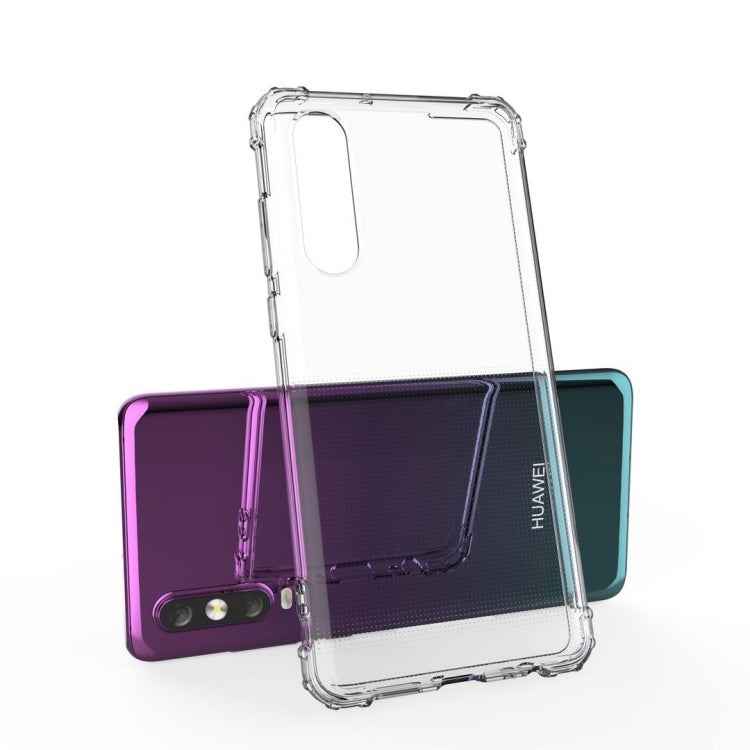 Clear TPU shockproof phone case with cutouts and flexible bumper edges for HUAWEI P30