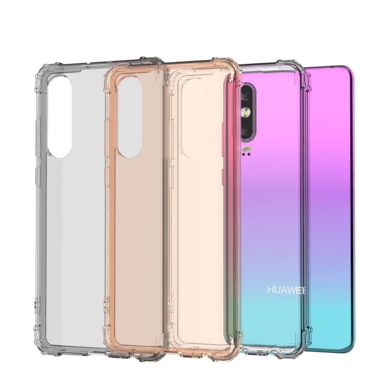 Multiple clear TPU shockproof phone cases with bumper edges shown for HUAWEI P30