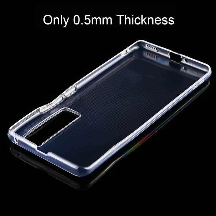 Ultra-thin clear TPU phone case showing port openings and raised corners