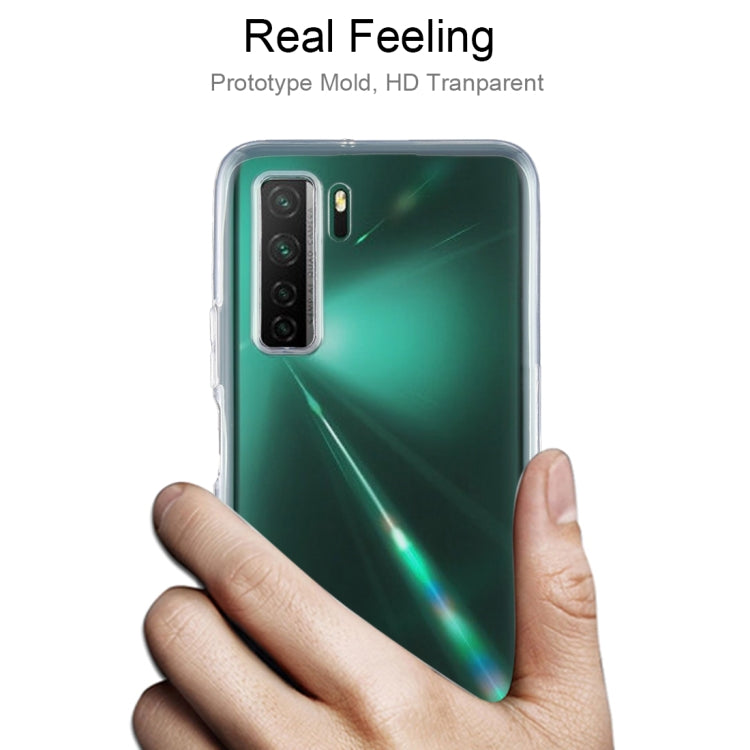 Clear protective TPU phone case for Huawei nova 7 SE, slim fit in hand.