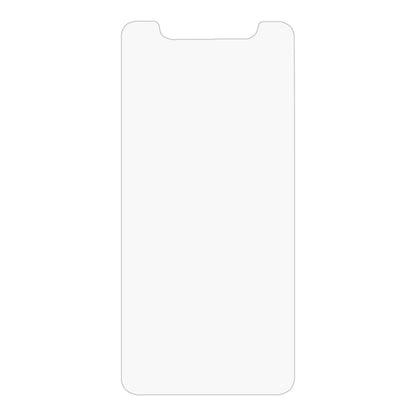 Clear tempered glass screen protector film with cutouts for a phone