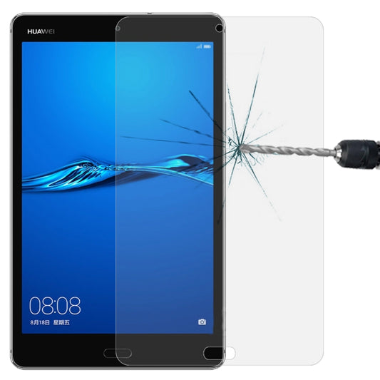 Tempered glass screen protector on Huawei tablet, impact crack visible on glass