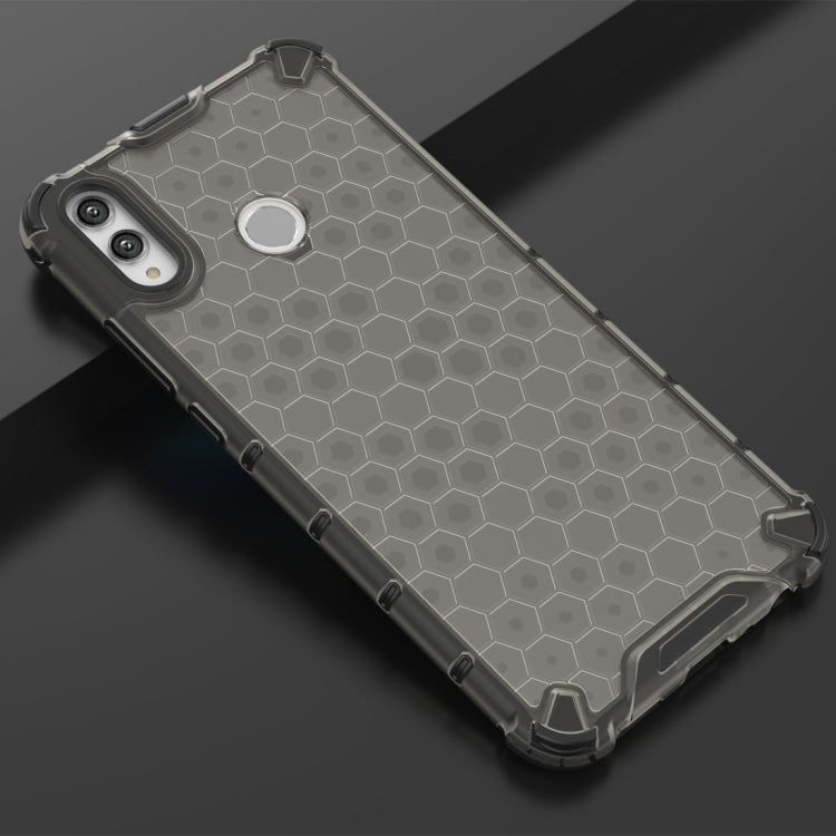 Grey honeycomb shockproof phone case, angled view with camera cutouts
