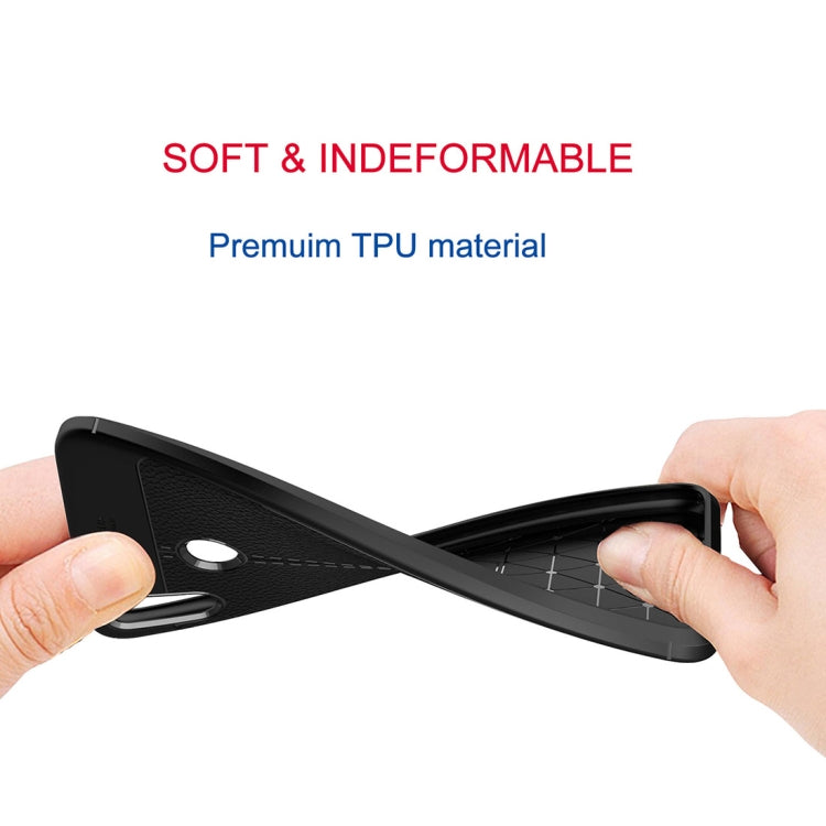 Black TPU phone case with flexible sides and litchi-textured back