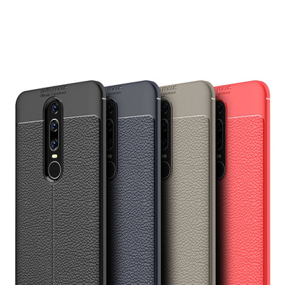 Set of litchi-texture TPU phone cases in black, blue, beige, and red