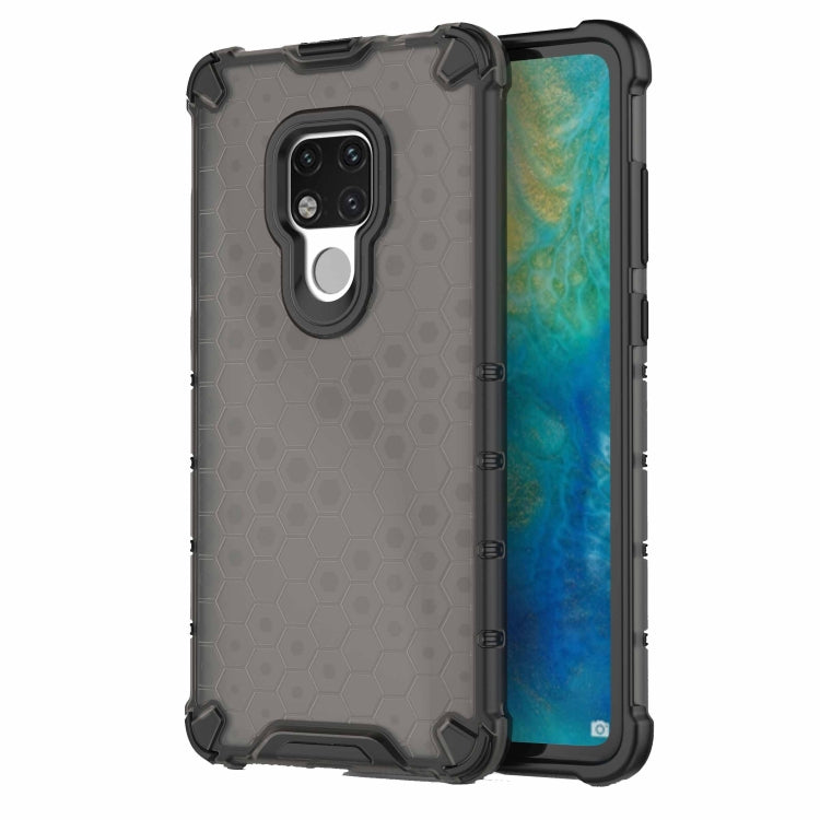Shockproof honeycomb phone case in black with raised camera bezel and bumper edges