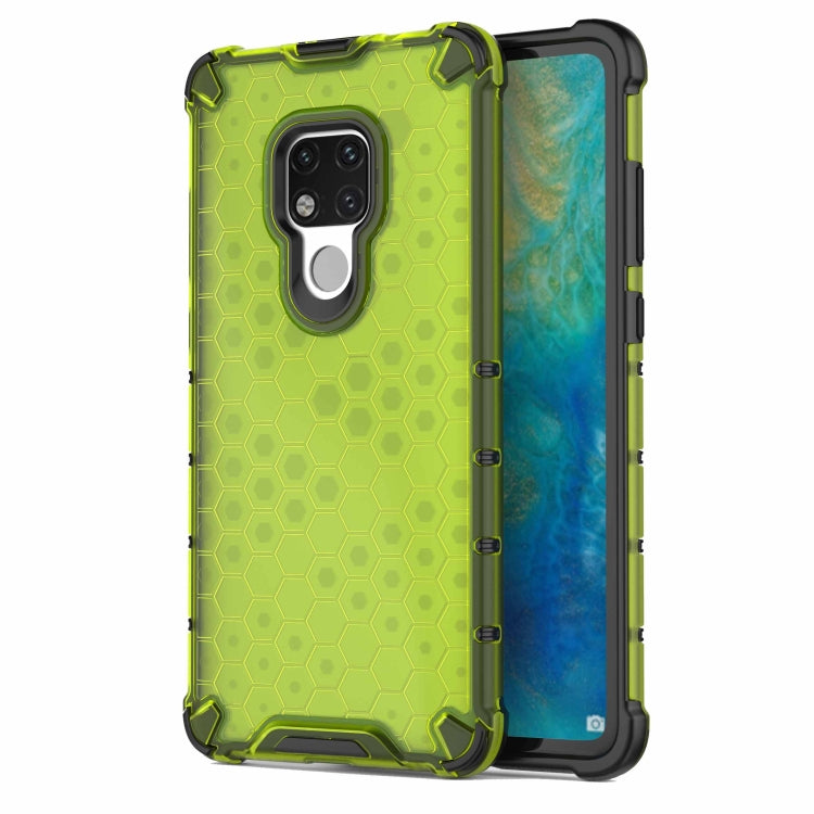 Shockproof honeycomb phone case in neon green with raised camera bezel and grippy edges
