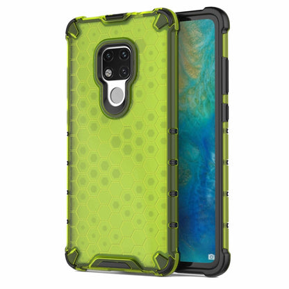 Shockproof honeycomb phone case in neon green with raised camera bezel and grippy edges