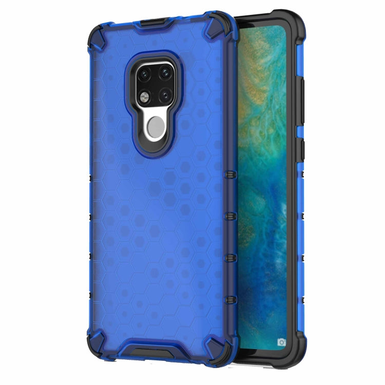 Shockproof honeycomb phone case in blue with raised camera bezel and shockproof corners