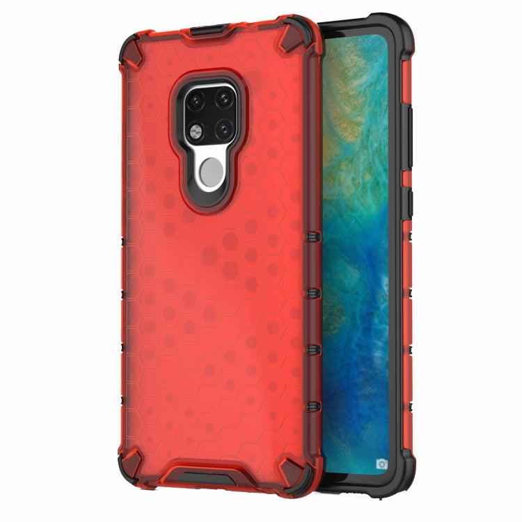 Shockproof honeycomb phone case in red with raised camera bezel and shockproof corners