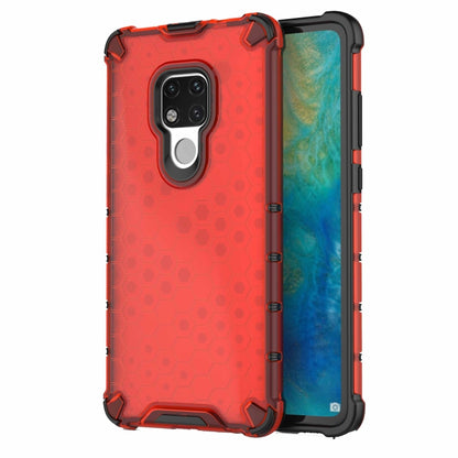Shockproof honeycomb phone case in red with raised camera bezel and shockproof corners