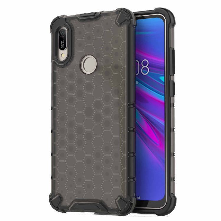 Shockproof honeycomb phone case in black with raised corners and cutouts.