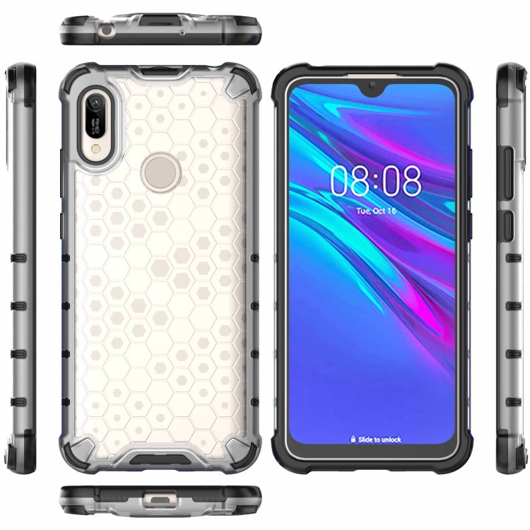 Shockproof honeycomb phone case set in white with black trim and camera opening.