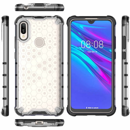 Shockproof honeycomb phone case set in white with black trim and camera opening.