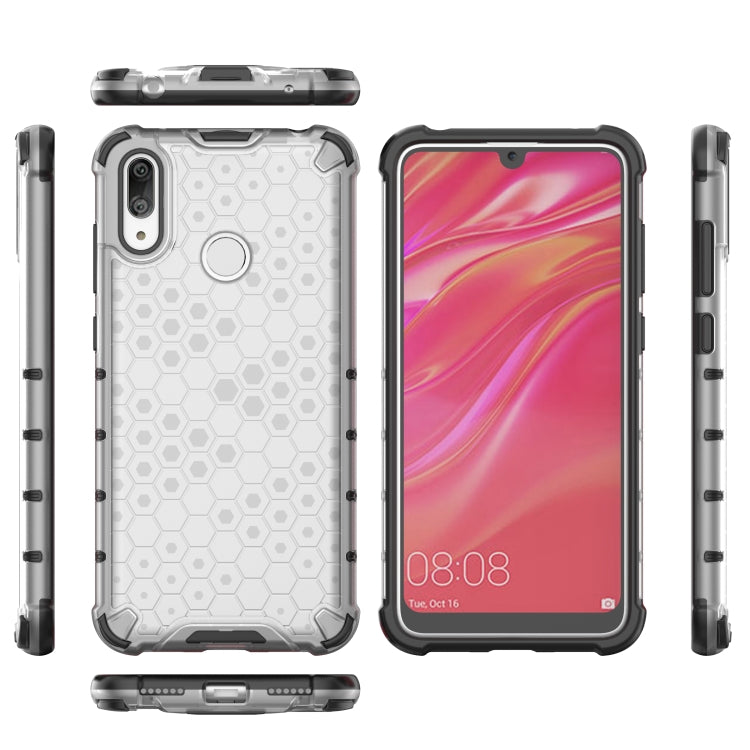 Honeycomb shockproof phone case, light gray hex pattern, with screen and side views