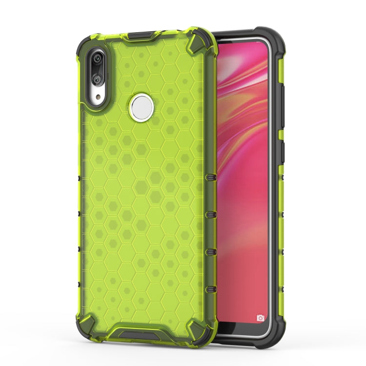 Honeycomb shockproof TPU phone case, green hex pattern, front and back