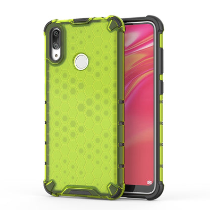 Honeycomb shockproof TPU phone case, green hex pattern, front and back