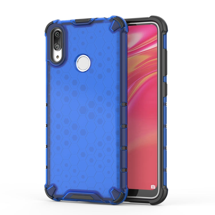 Honeycomb shockproof TPU phone case, blue hex pattern, front and back
