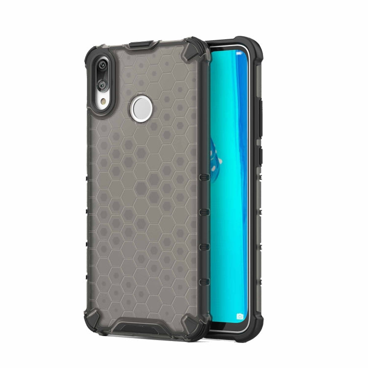 Black honeycomb shockproof phone case with TPU bumper, Huawei Y9 2019 fit