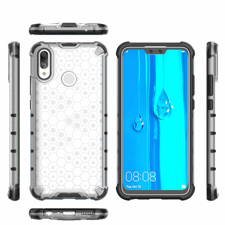 Honeycomb shockproof phone case set view: blue and white back with TPU frame