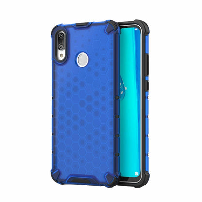 Blue honeycomb shockproof phone case with TPU bumper and side buttons