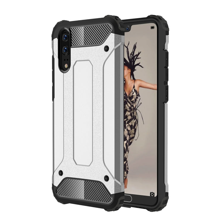 Rugged TPU PC phone case, silver with textured grips, raised camera and screen protection