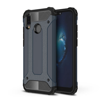 Navy rugged TPU PC phone case with textured grip, raised corners, and camera cutouts