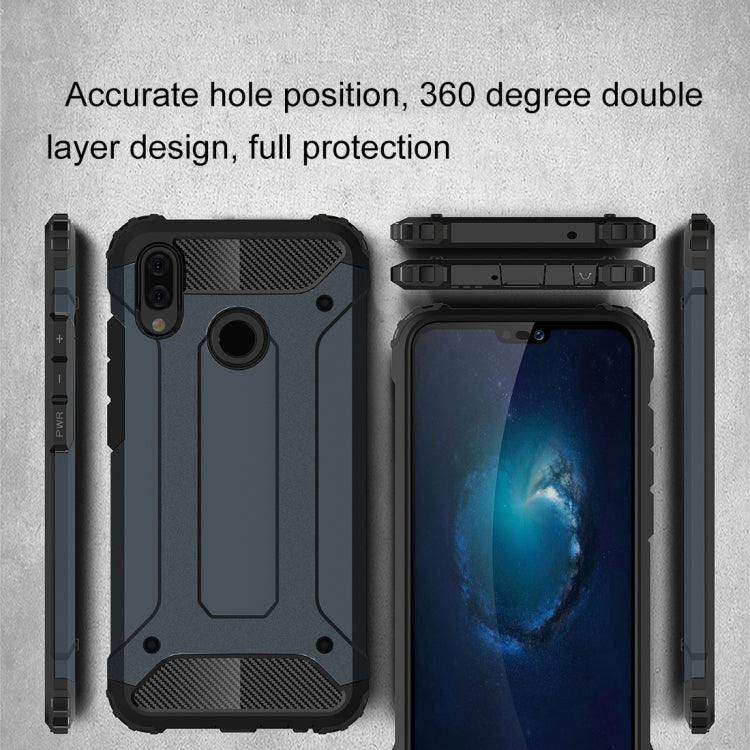 Rugged two-piece phone case set showing back, front screen cover, and side button cutouts