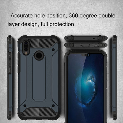 Rugged two-piece phone case set showing back, front screen cover, and side button cutouts