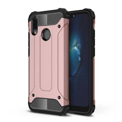 Rose gold rugged TPU PC phone case with textured grip, raised corners, and camera cutouts