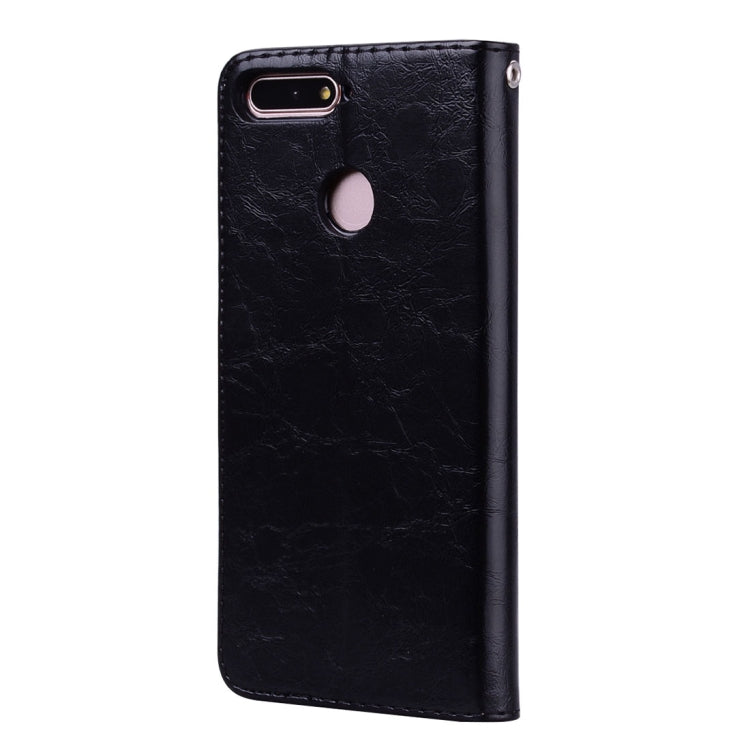 Black leather flip case for Huawei Honor 7A with cutouts and camera/earpiece openings