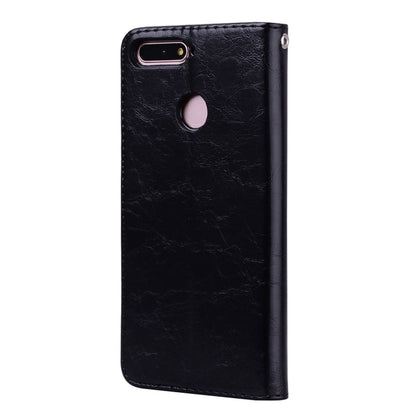 Black leather flip case for Huawei Honor 7A with cutouts and camera/earpiece openings