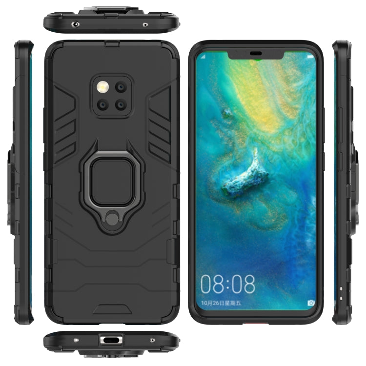 Black shockproof phone case with magnetic ring holder, front and back views