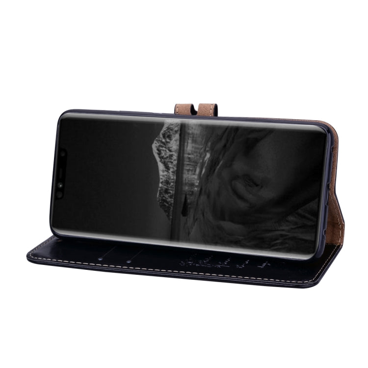 Brown leather flip phone wallet case with strap, folded stand cover