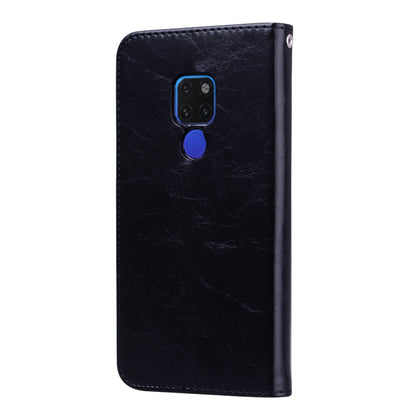 Black leather flip phone case for Huawei Mate 20, back view with camera cutouts