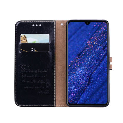 Black leather wallet flip case for Huawei Mate 20 with card slots and phone display